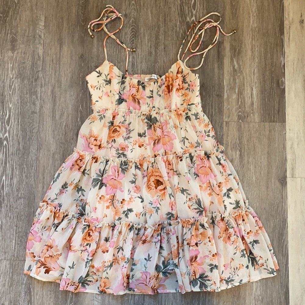 Nude Floral Tie strap dress